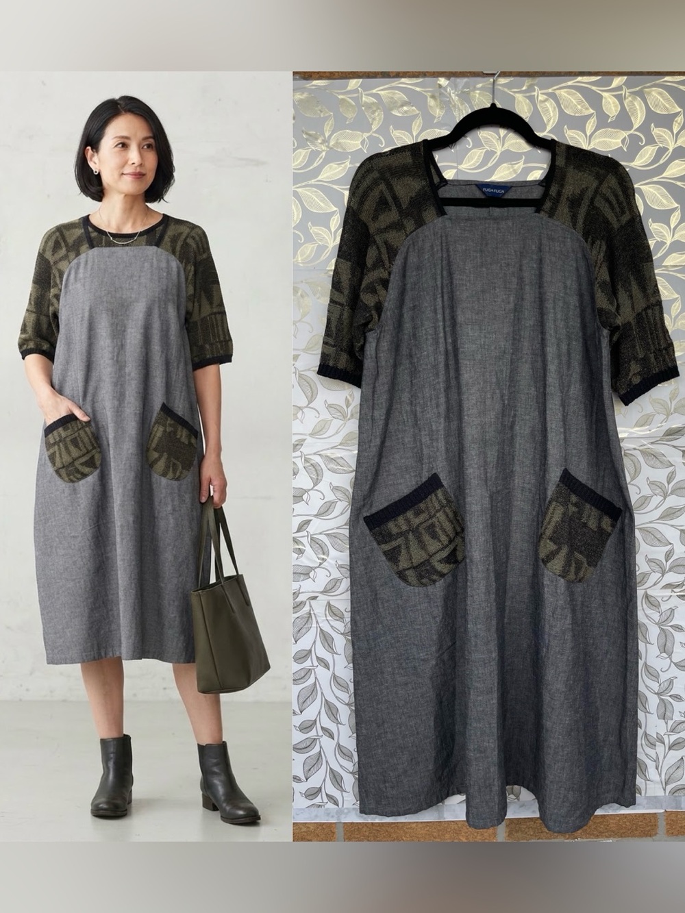 Fuga Fuga Japanese Avant-Garde Pocket Dress Free Size Cotton Linen BohoLaganlook